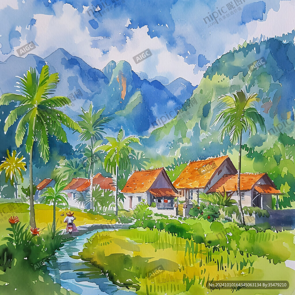 泰国旅游景点泰国水彩