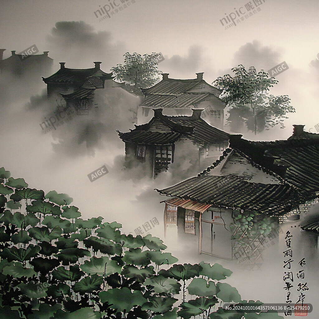茶楼无框画意境庙宇