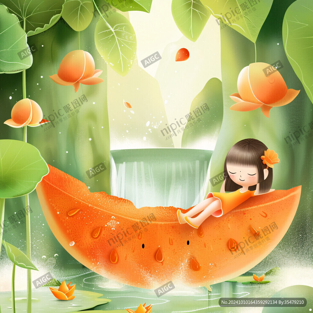 吃西瓜插画