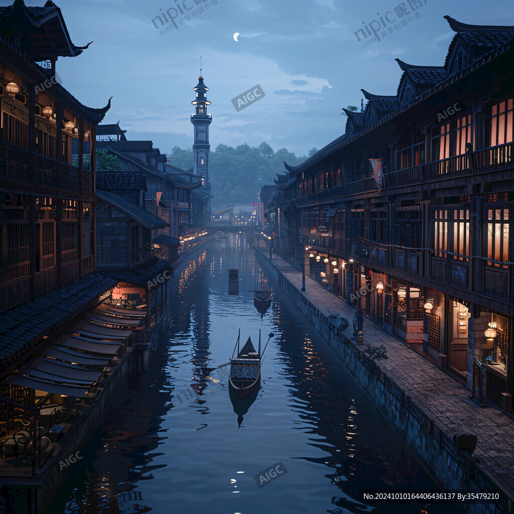 河道夜景水乡夜景