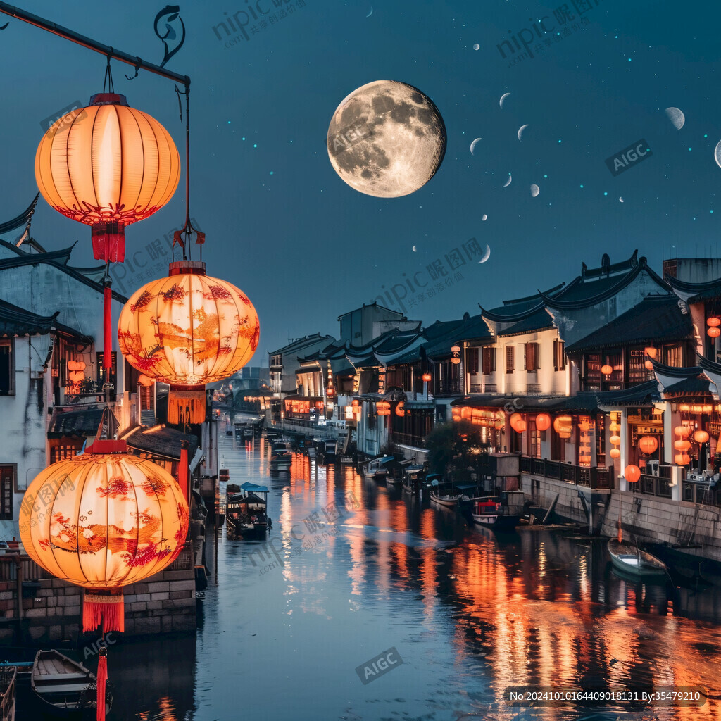 山塘古镇夜景大画幅