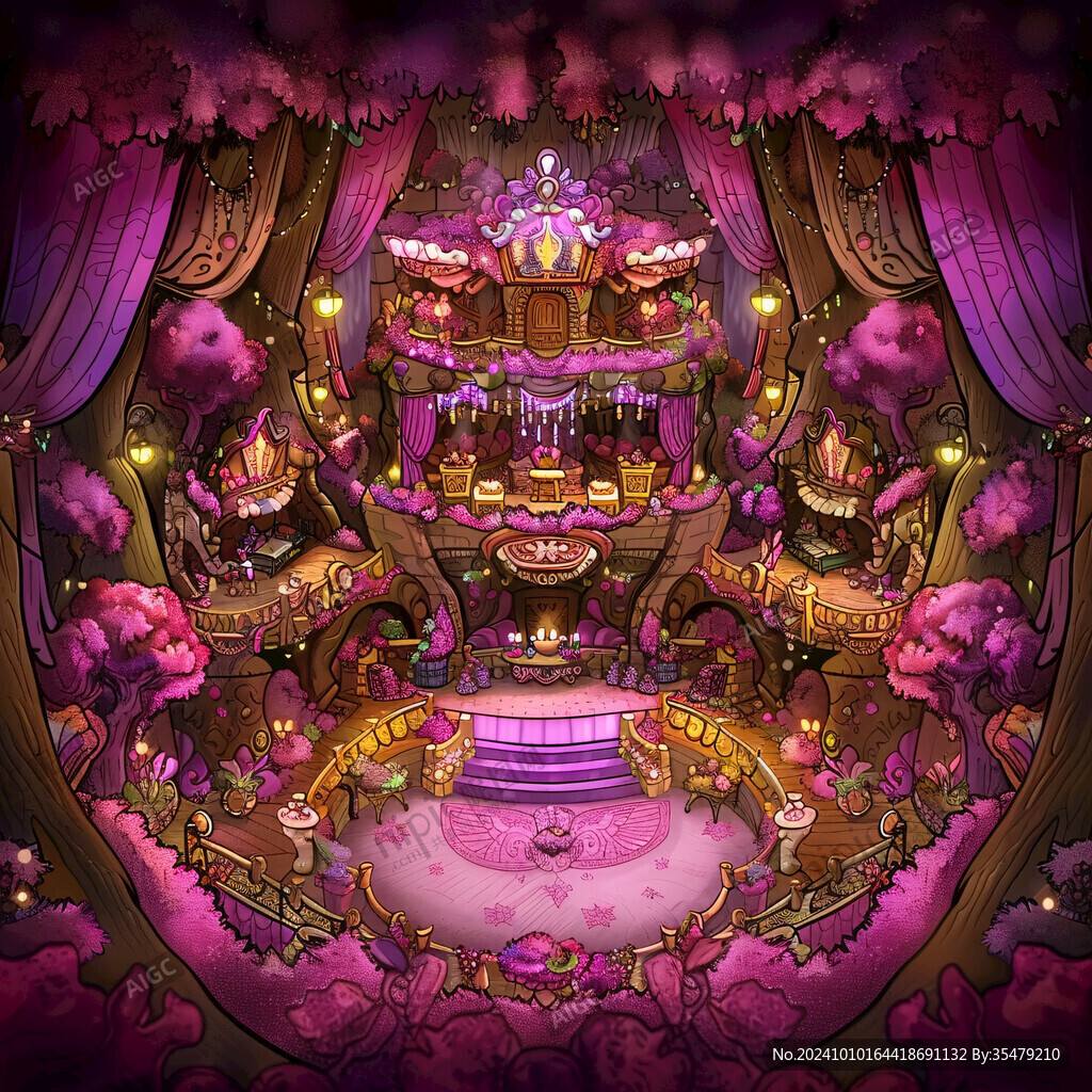 幻想粉红宫殿插画