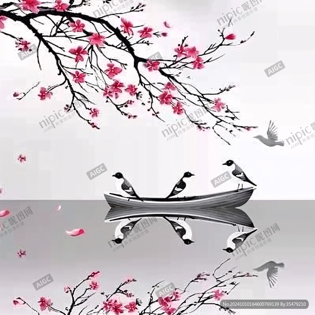 桃花古风插画燕子