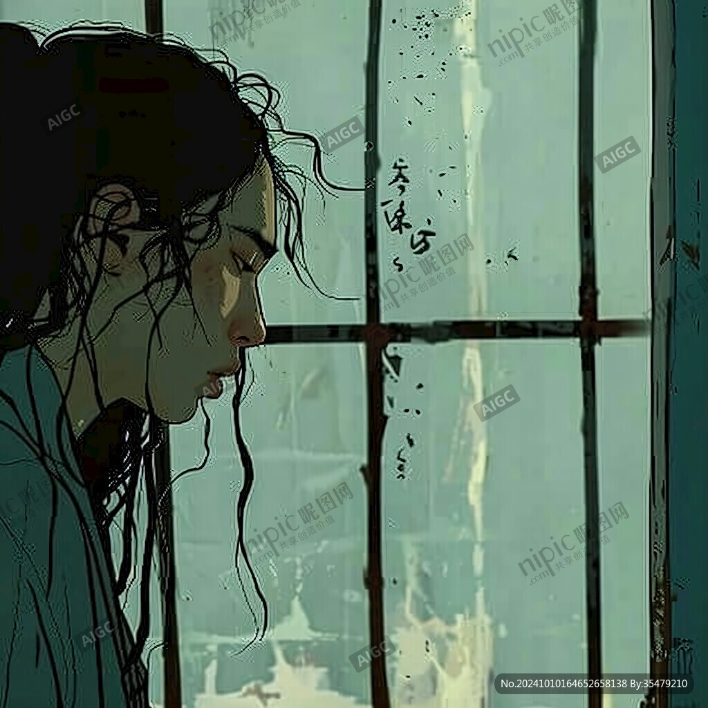 美人倚窗插画