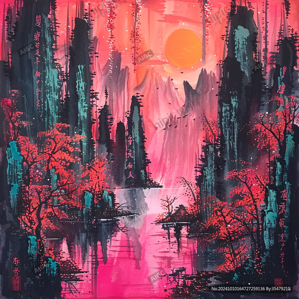 皓月雄风景观插画