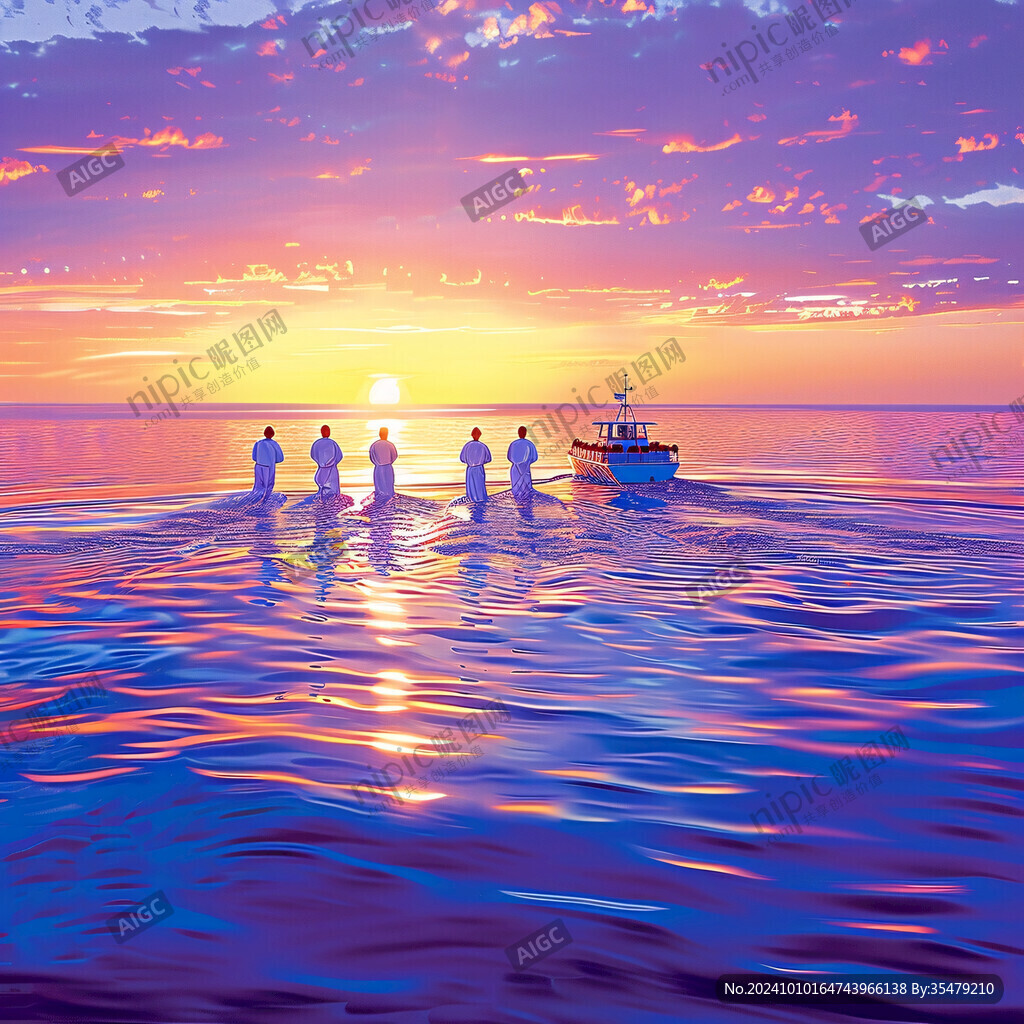 海上落日插画