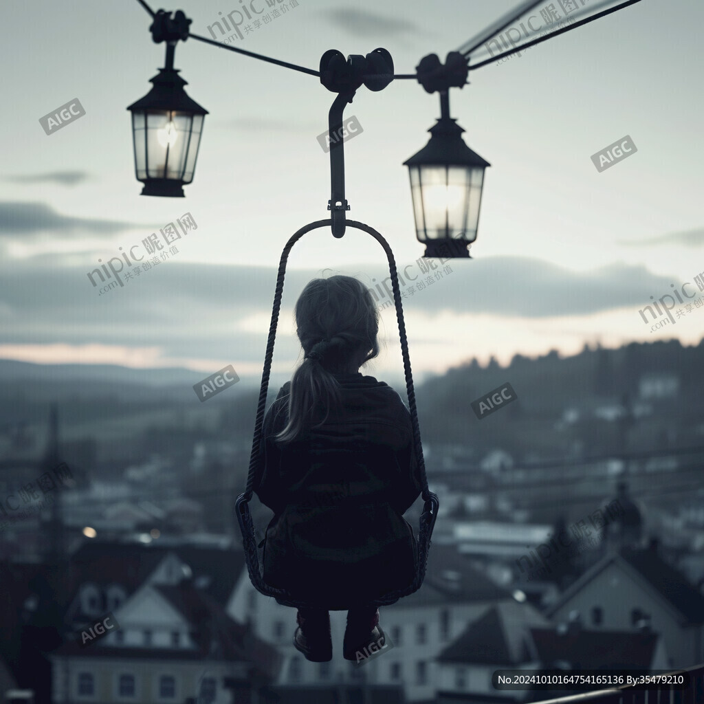 街灯下玩耍的女孩