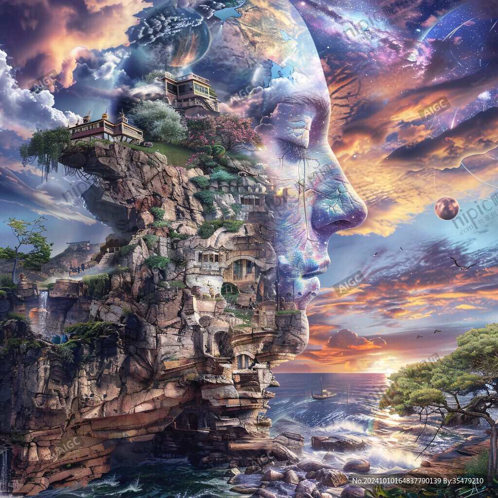 山水深渊建筑立体画