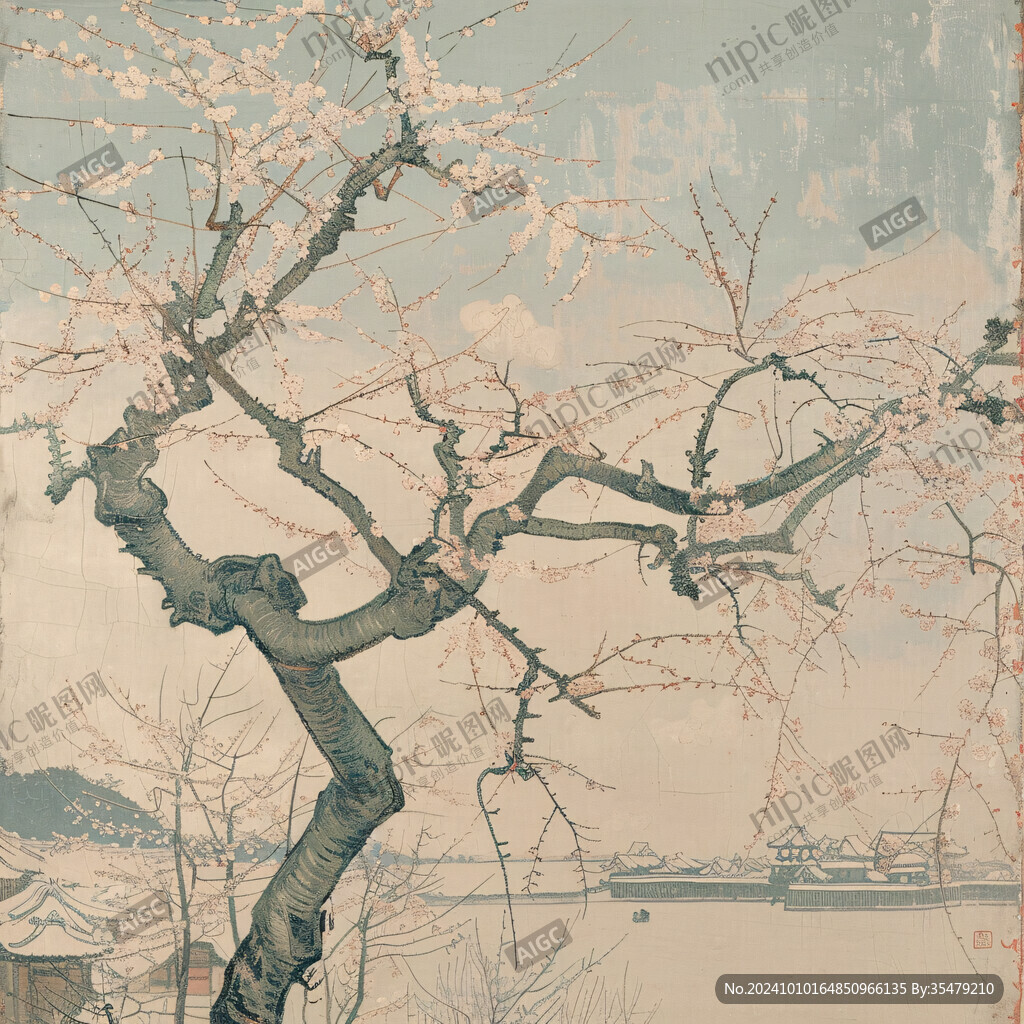 工笔桃花树