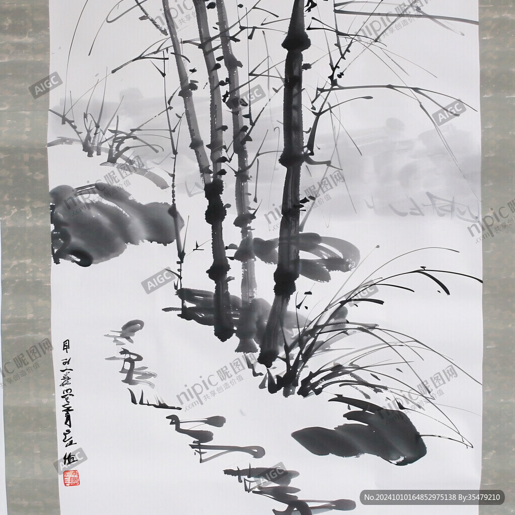 油画水墨竹子