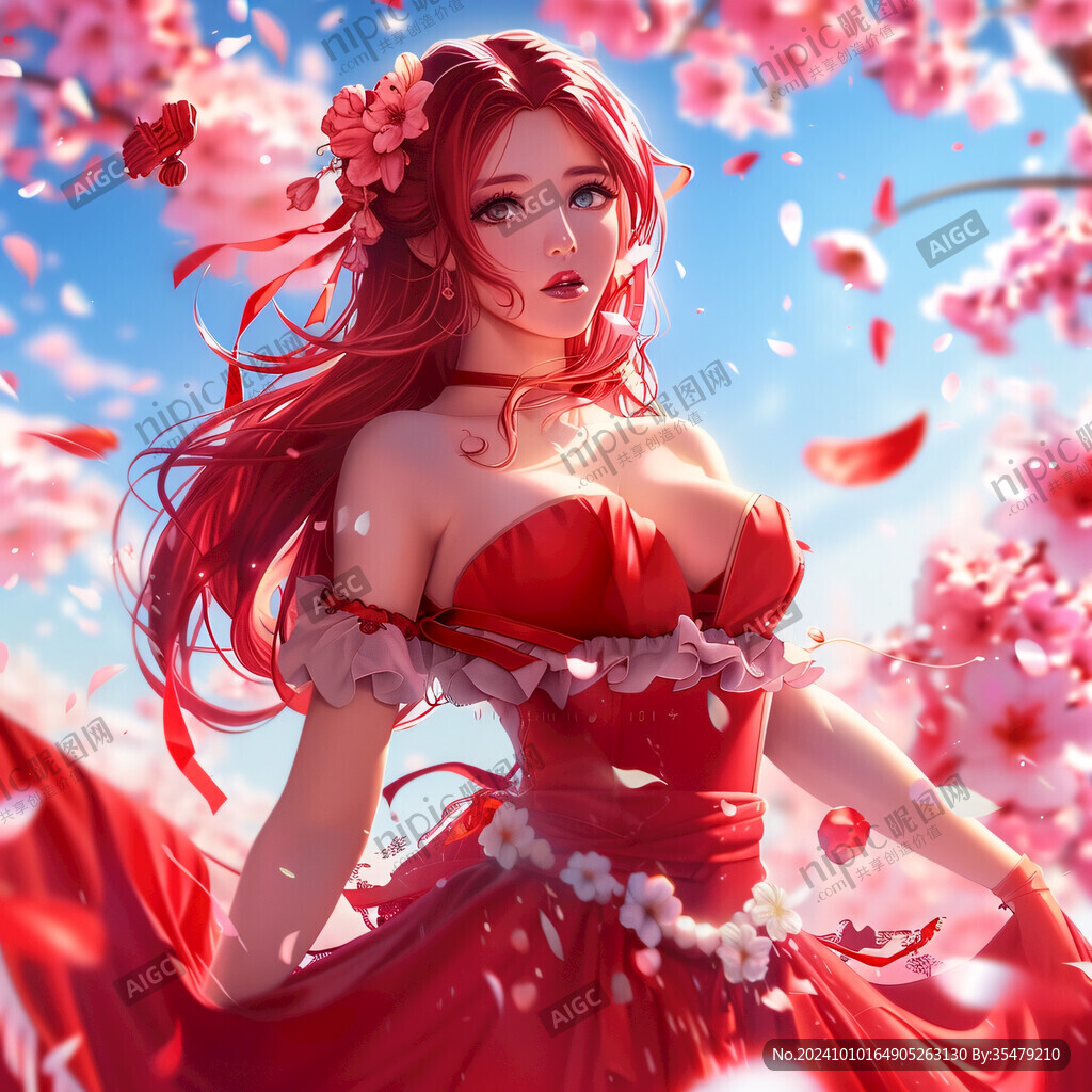 桃花美人插画