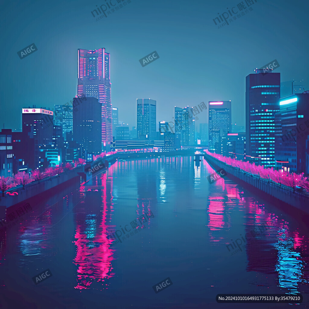 汉江江面霓虹倒影
