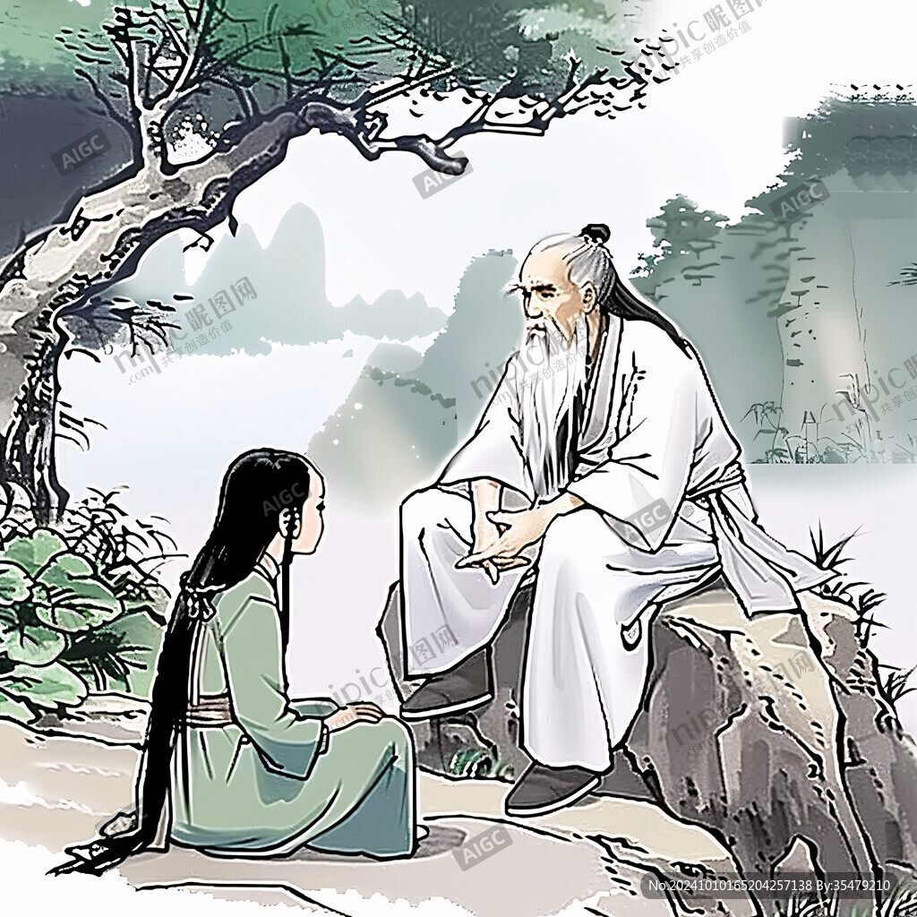 老翁采药人物插画