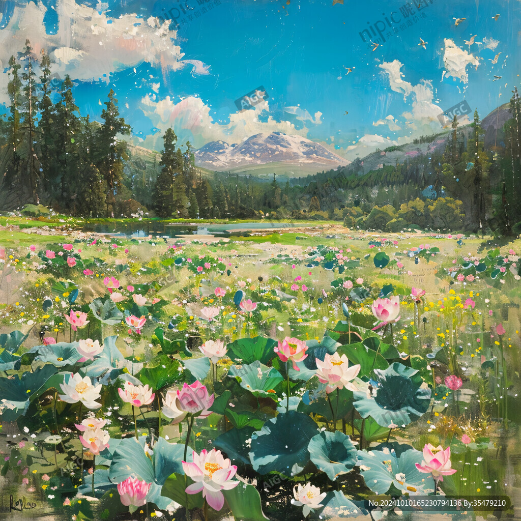 荷花油画效果