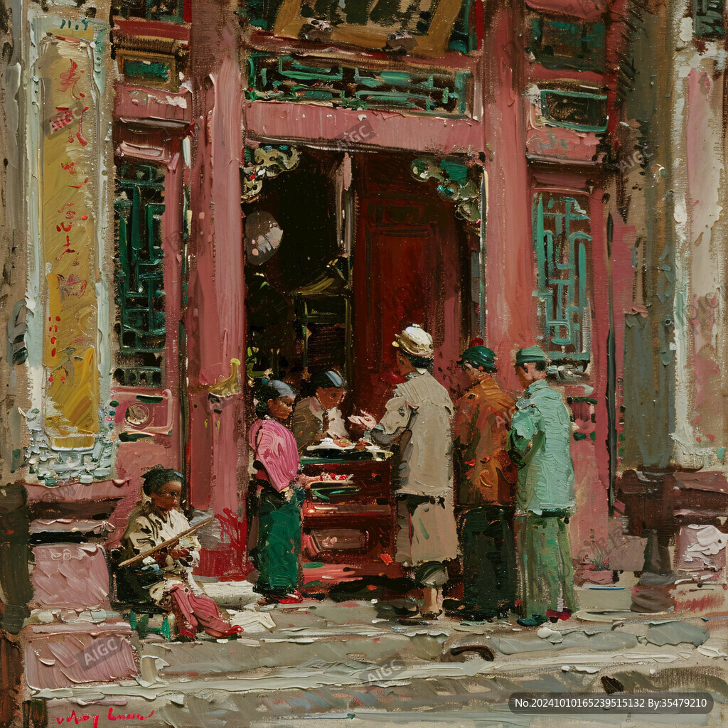 中国古建筑油画