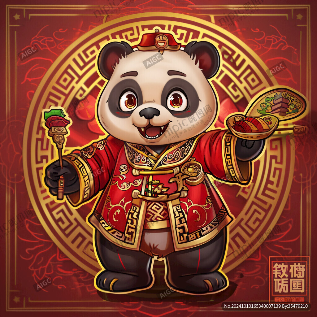 稳扎稳打国潮熊猫插画
