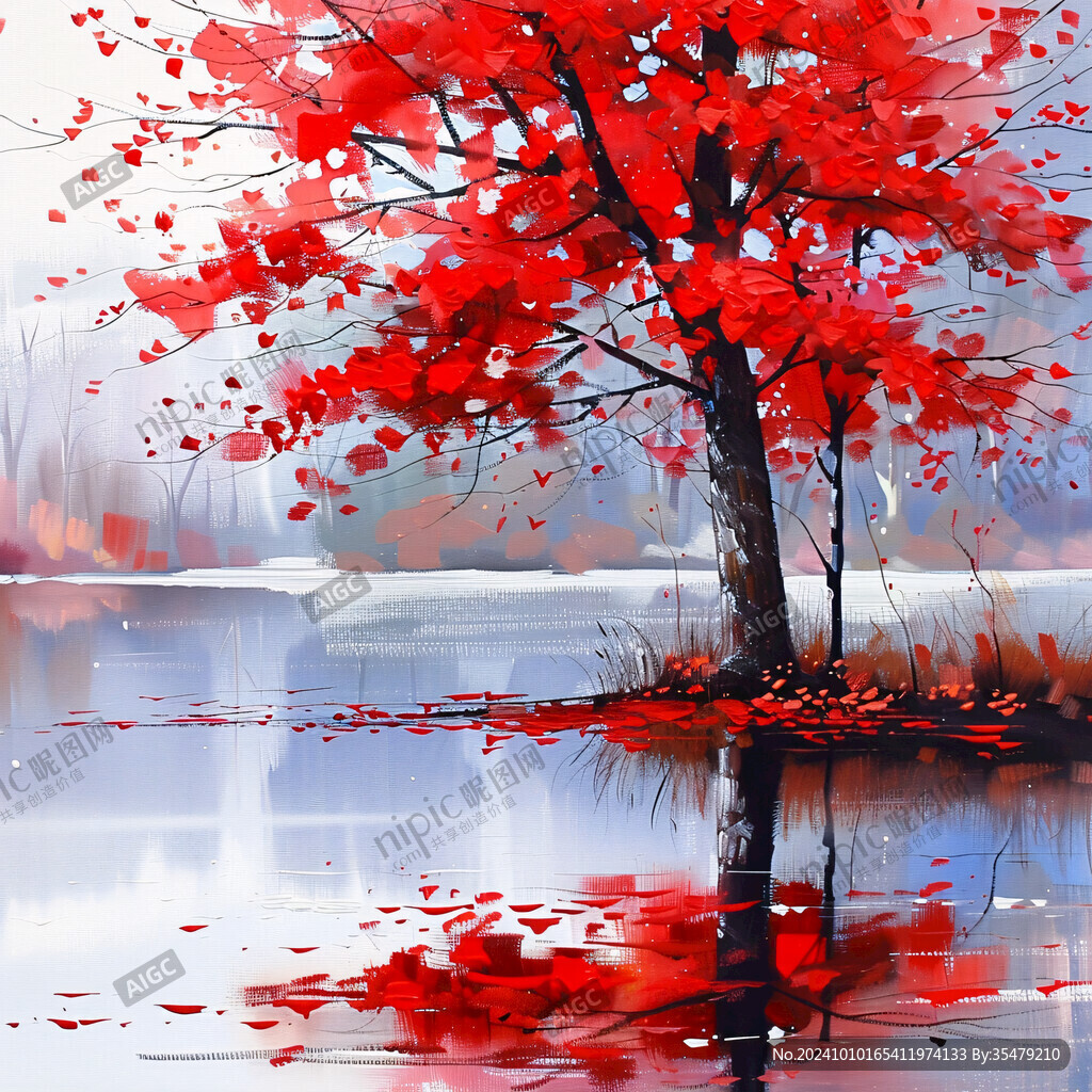 水景红枫树