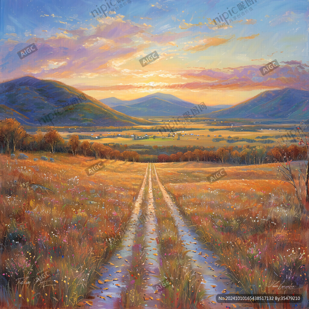 乡间道路油画