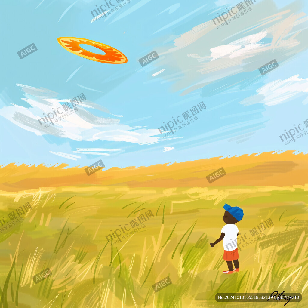 小孩子户外放风筝插画