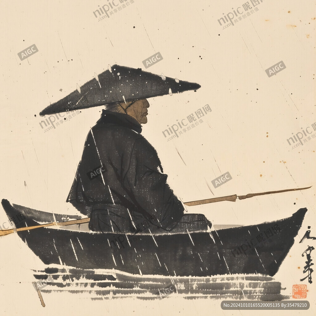 戴斗笠渔民