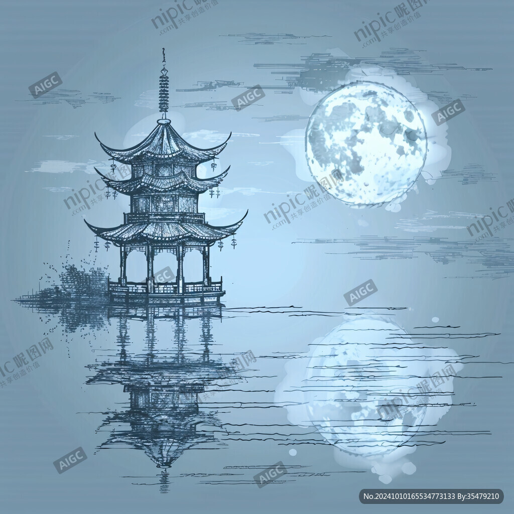 三潭印月插画