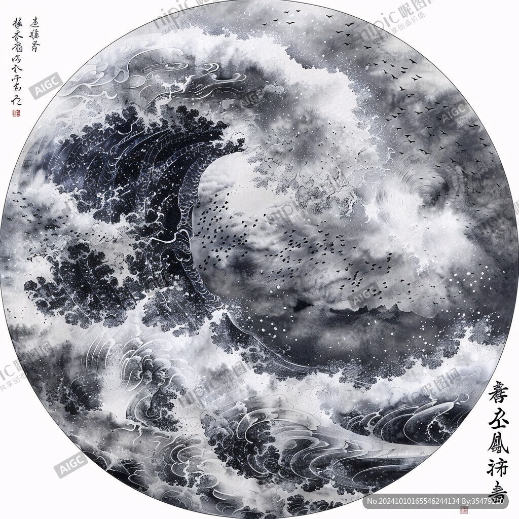 工笔手绘海浪