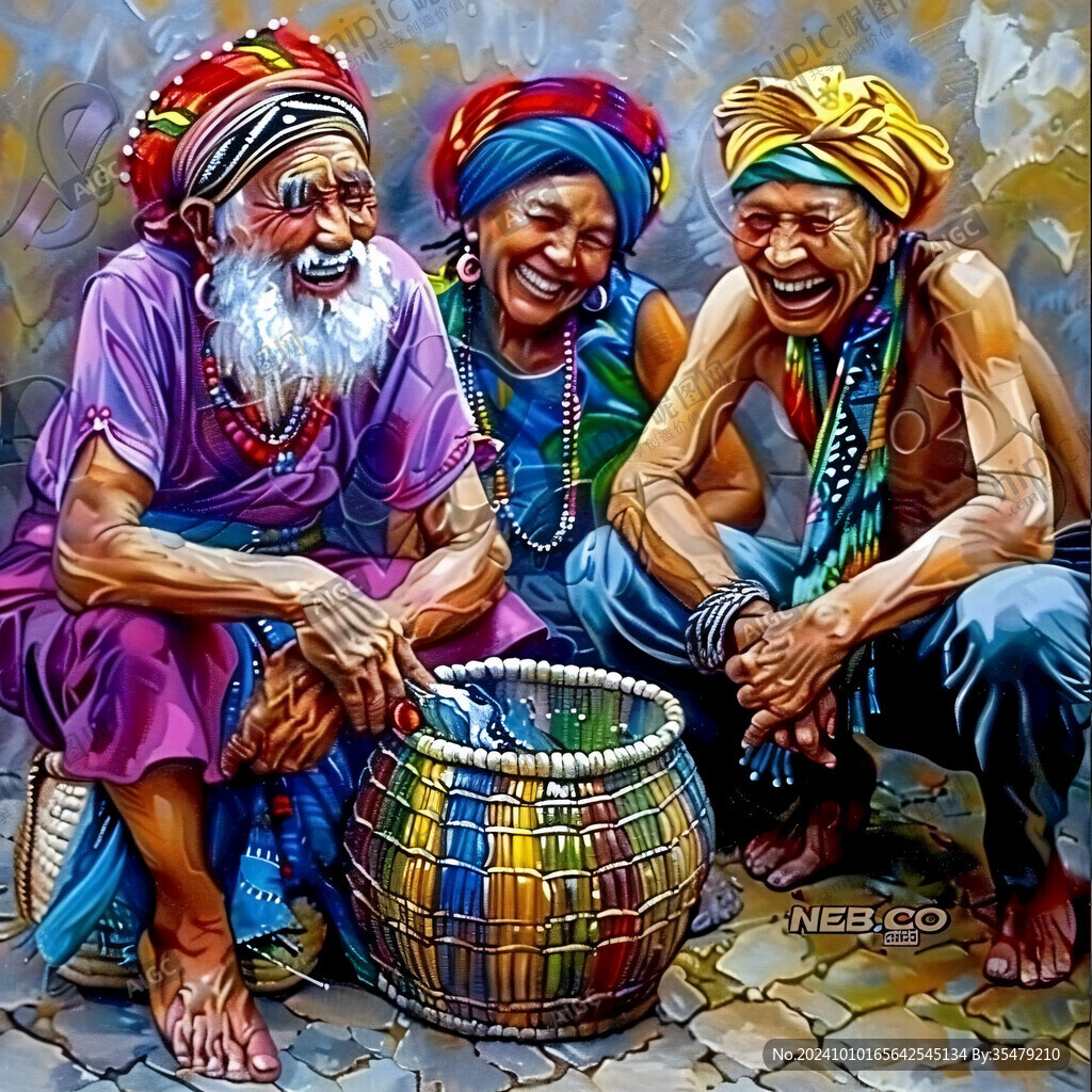 少数民族涂鸦油画