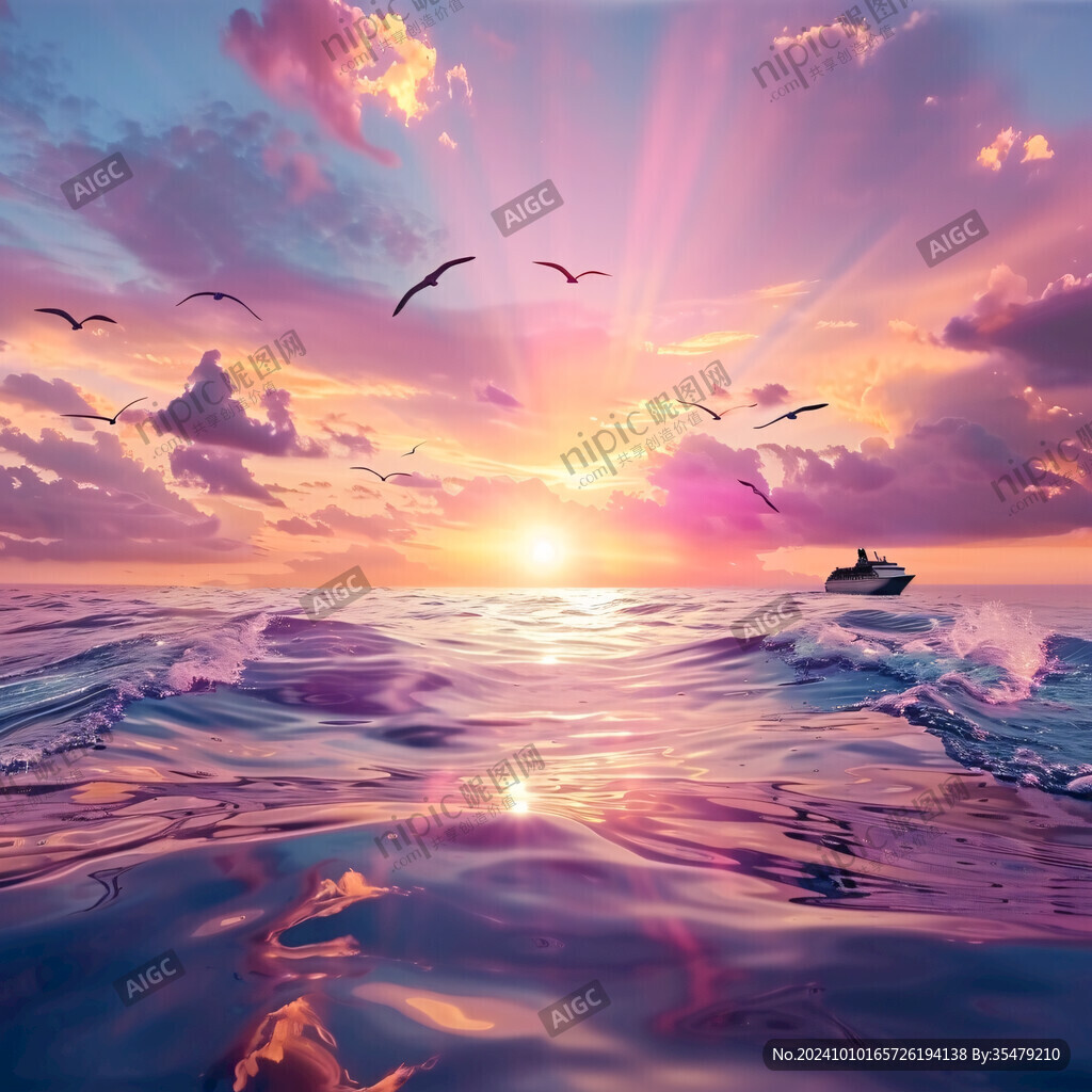 海上落日插画