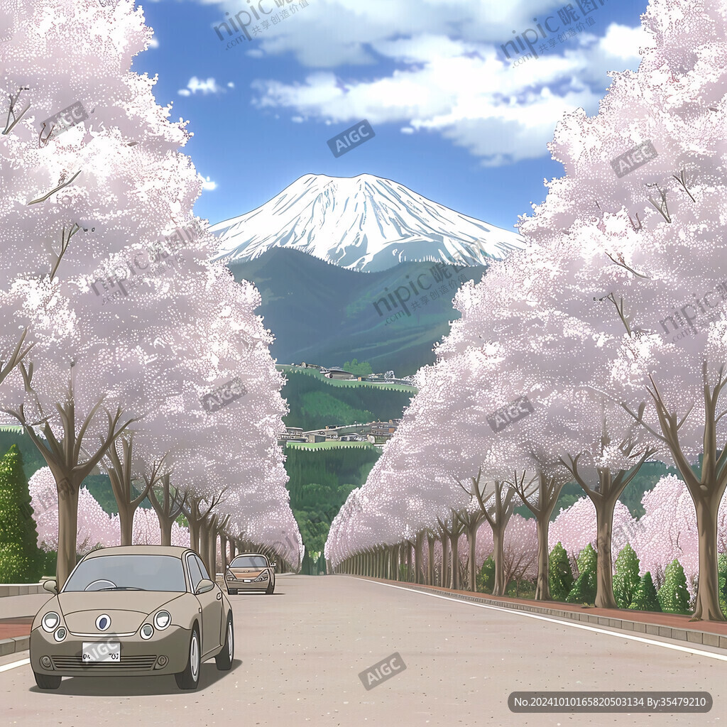 樱花树车行道