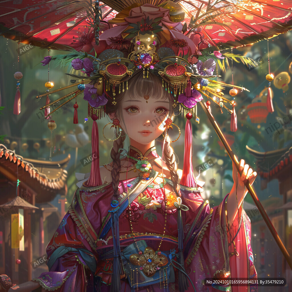 拿伞的宫廷少女