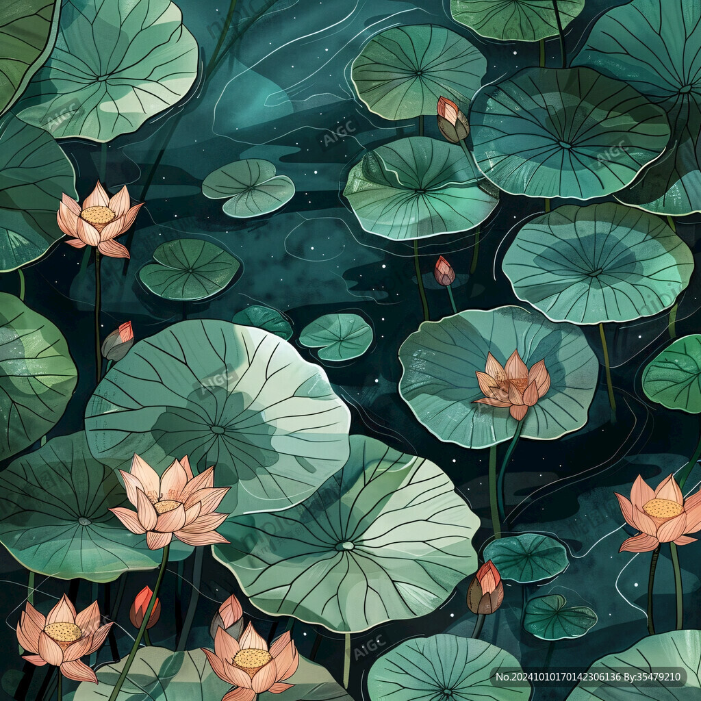 荷花池插画