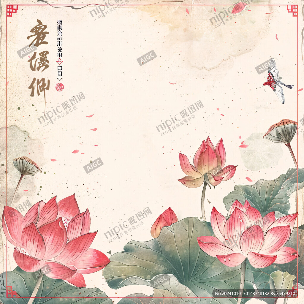手绘荷花海报