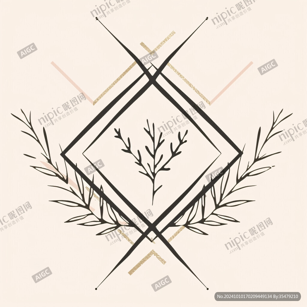 手绘叶子几何装饰画