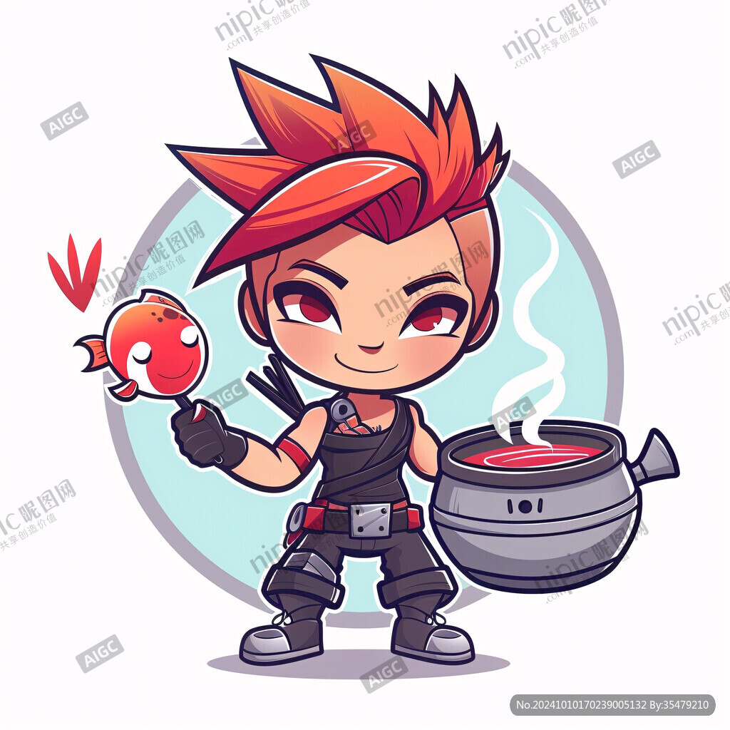 卡通可爱男性厨师撸串