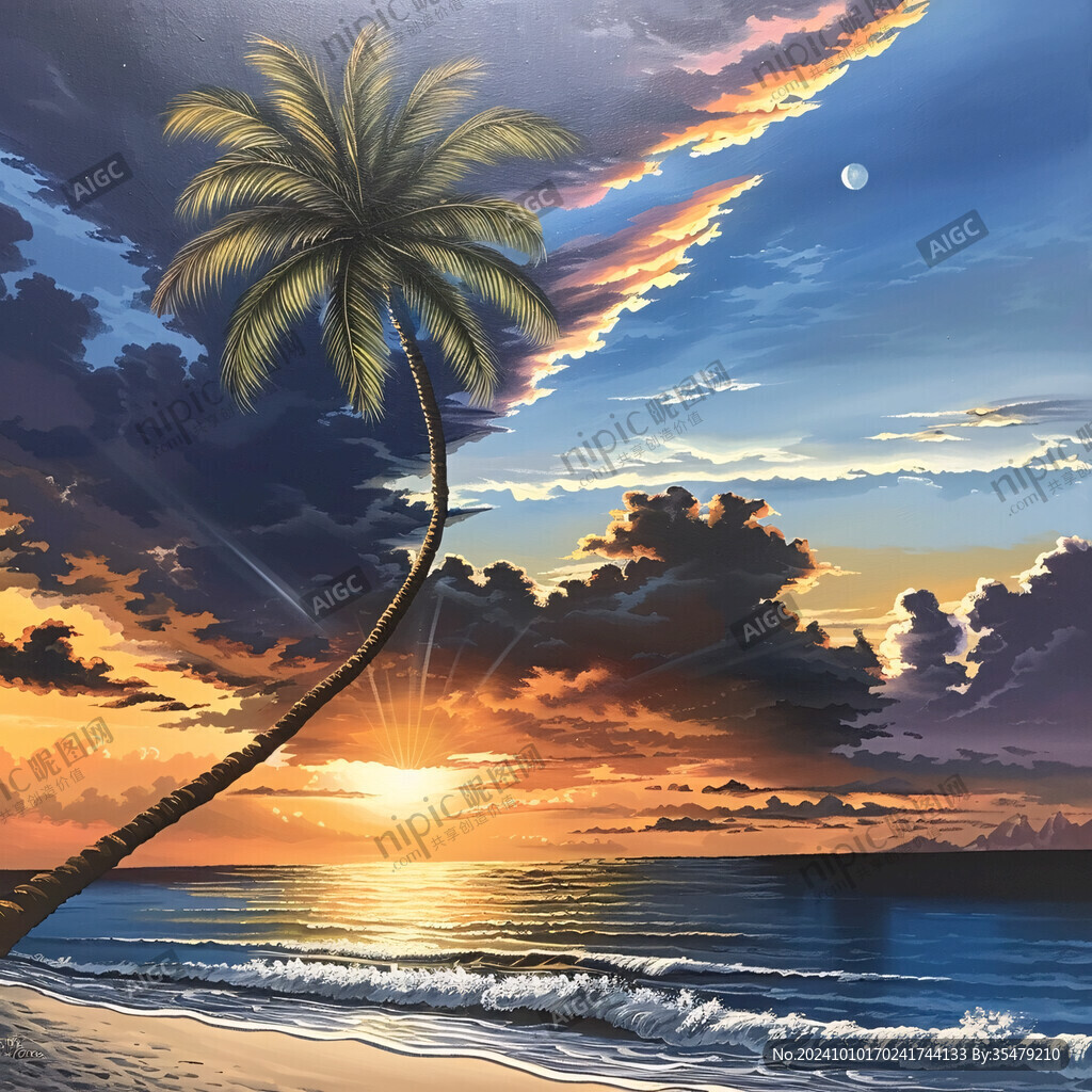 海边落日插画