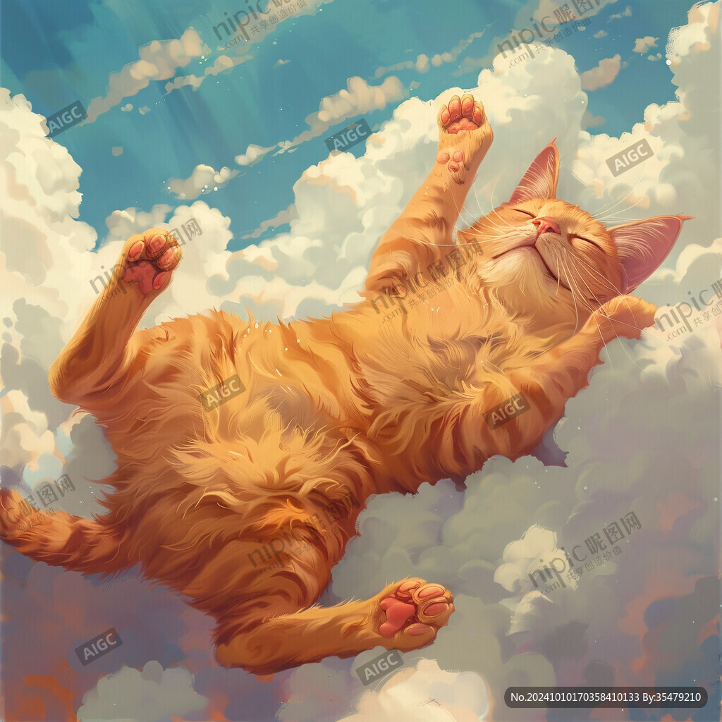 晒太阳的猫插画