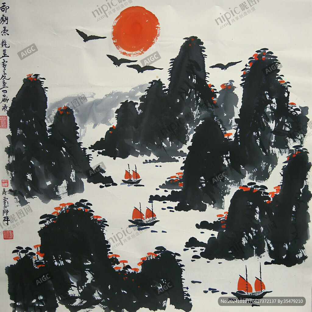 旭日东升国画
