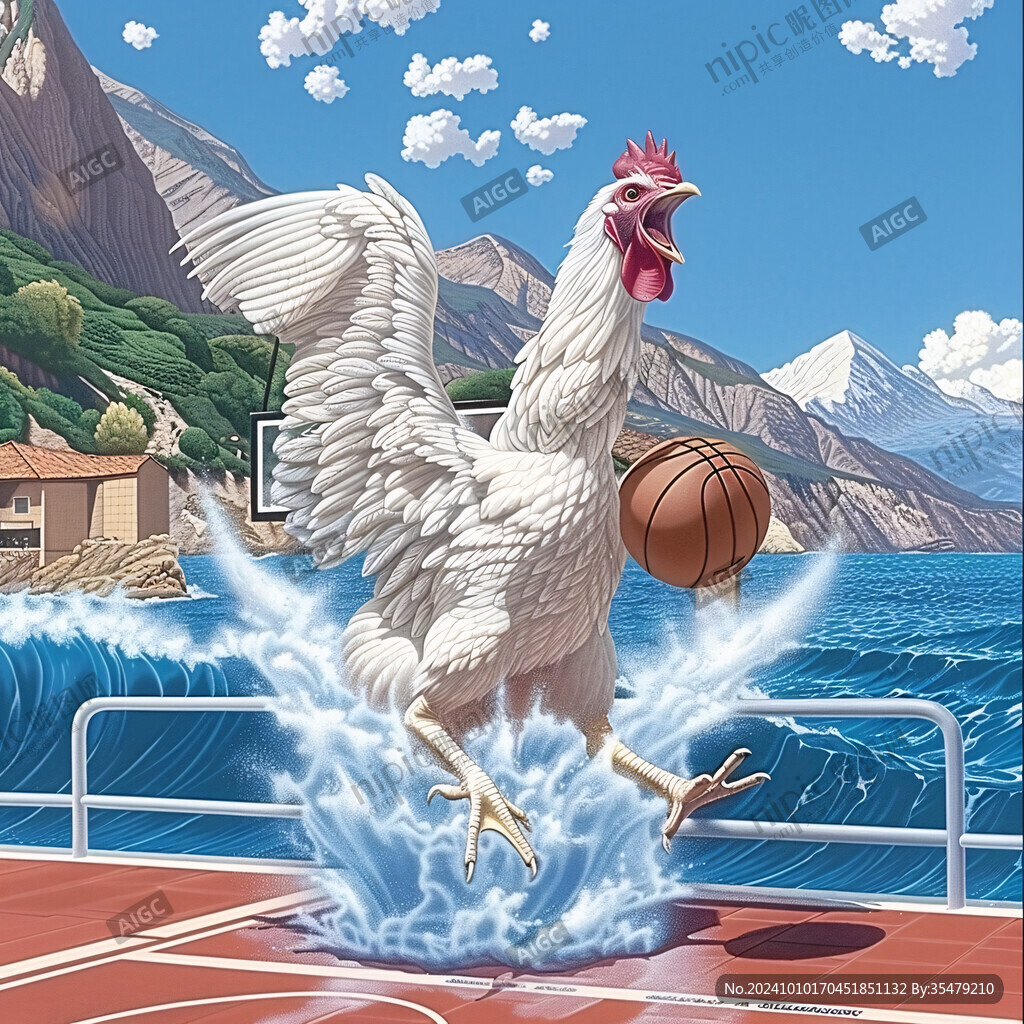 卡通小凤凰做上篮动作