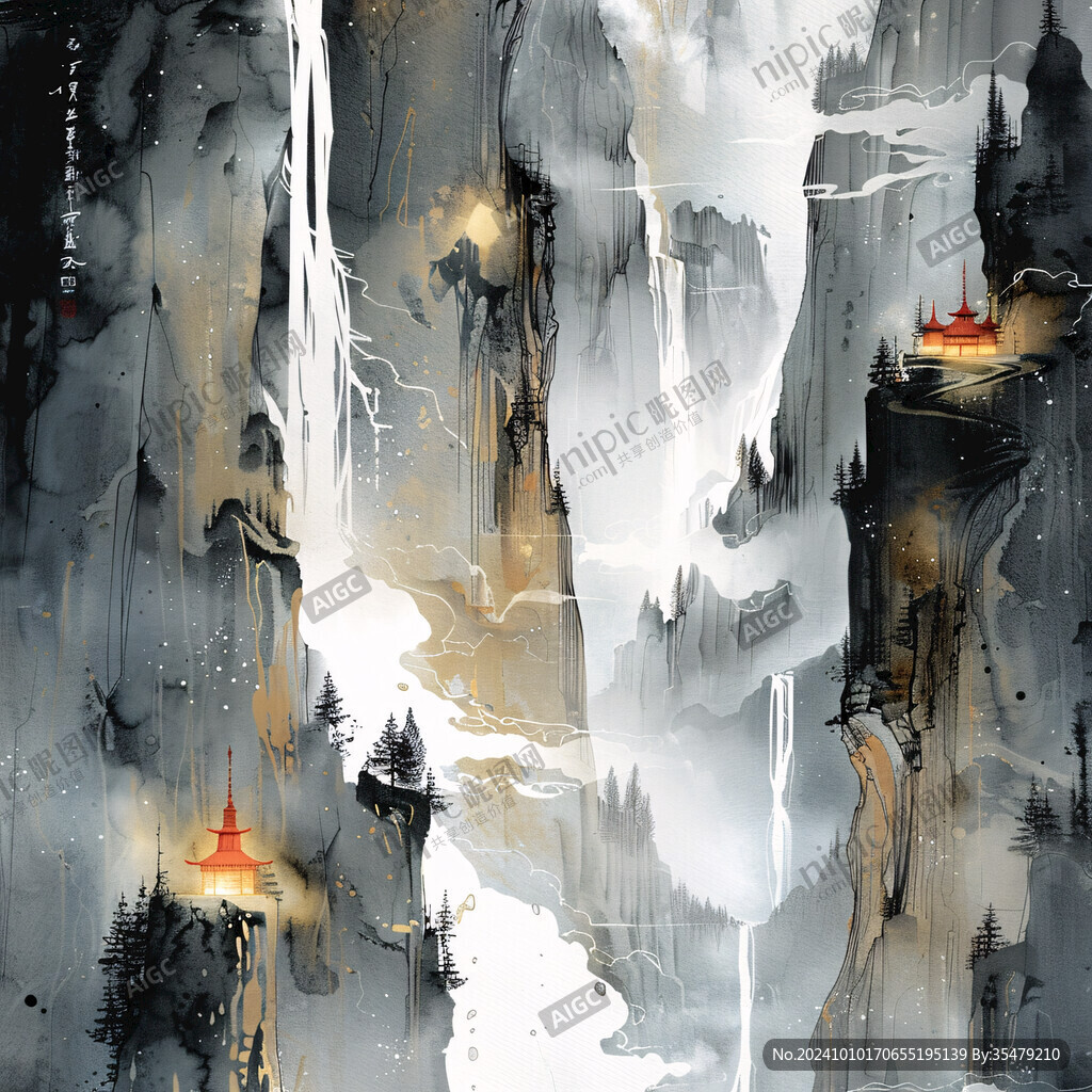 新中禅意山水岩彩画