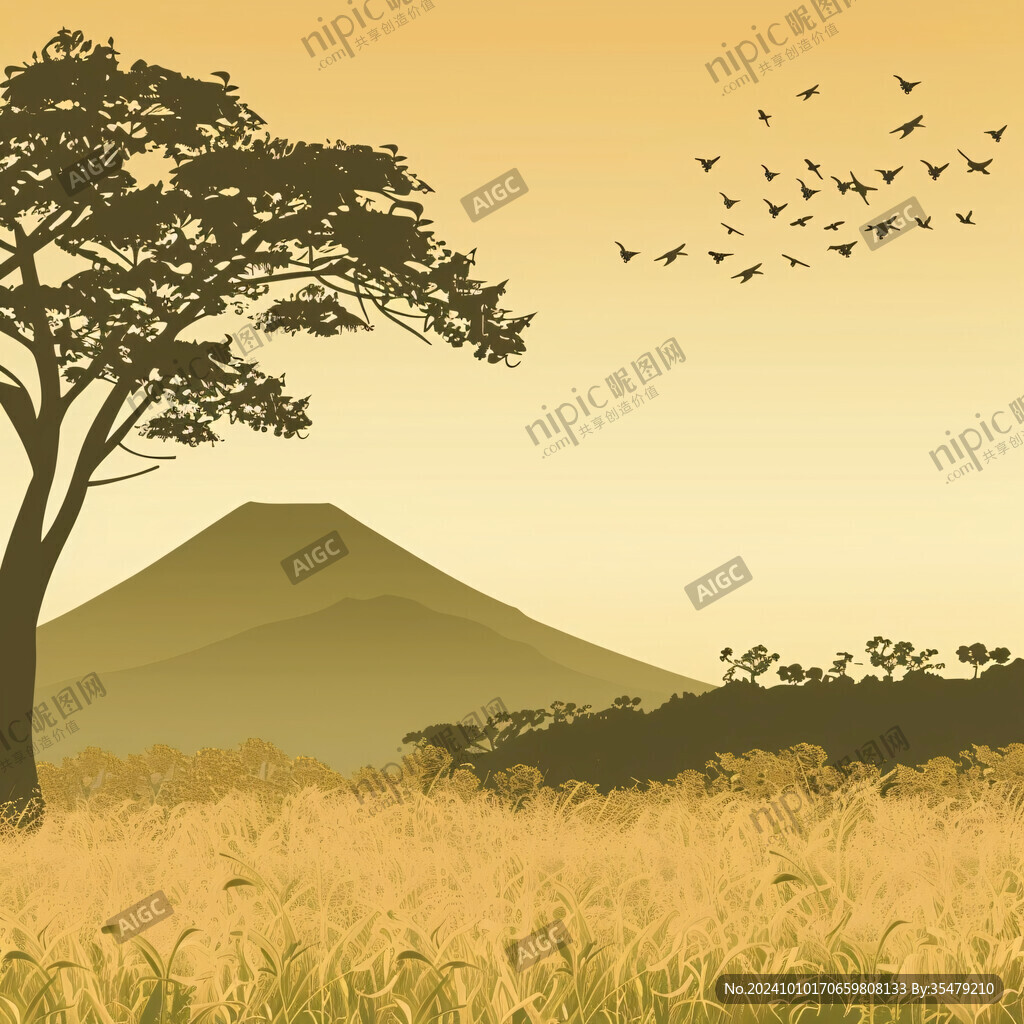 稻田风景插画