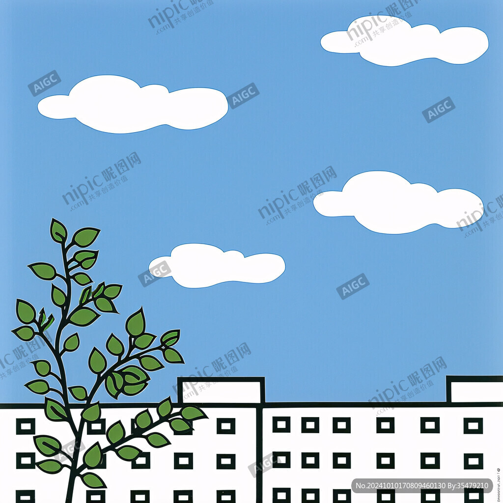 天空白云带树叶