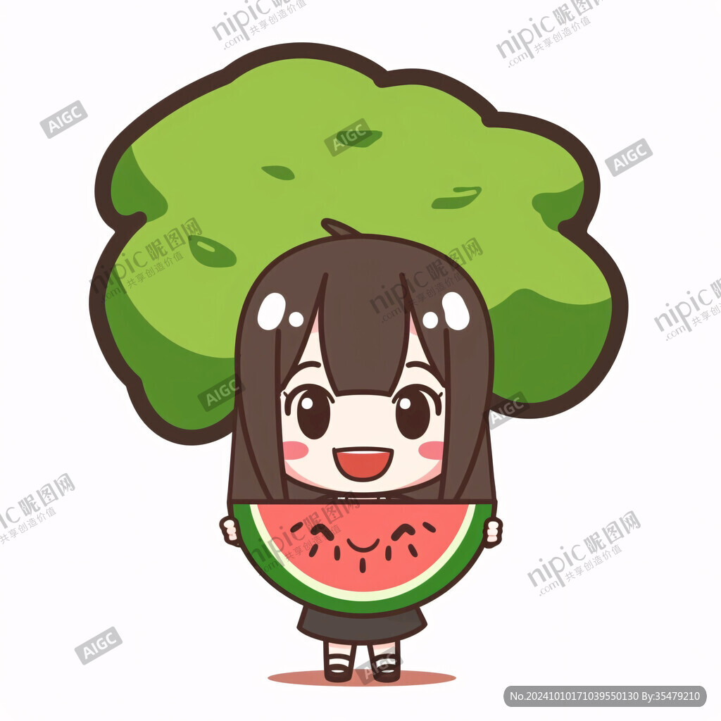 卡通西瓜头女孩