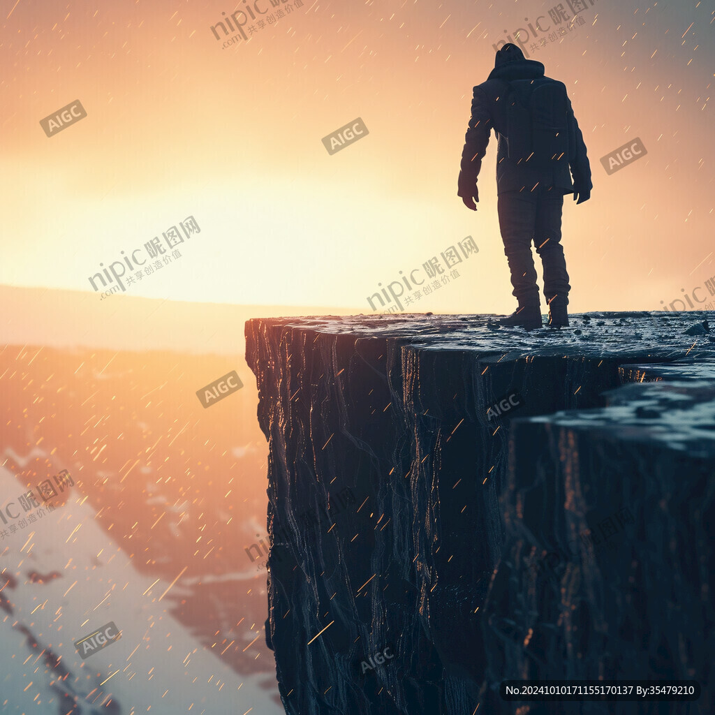 站在悬崖边上男人背影