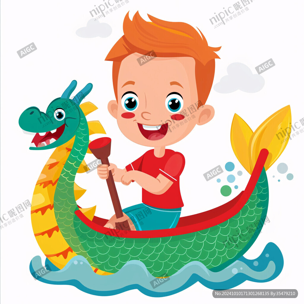 卡通可爱小龙骑锦鲤