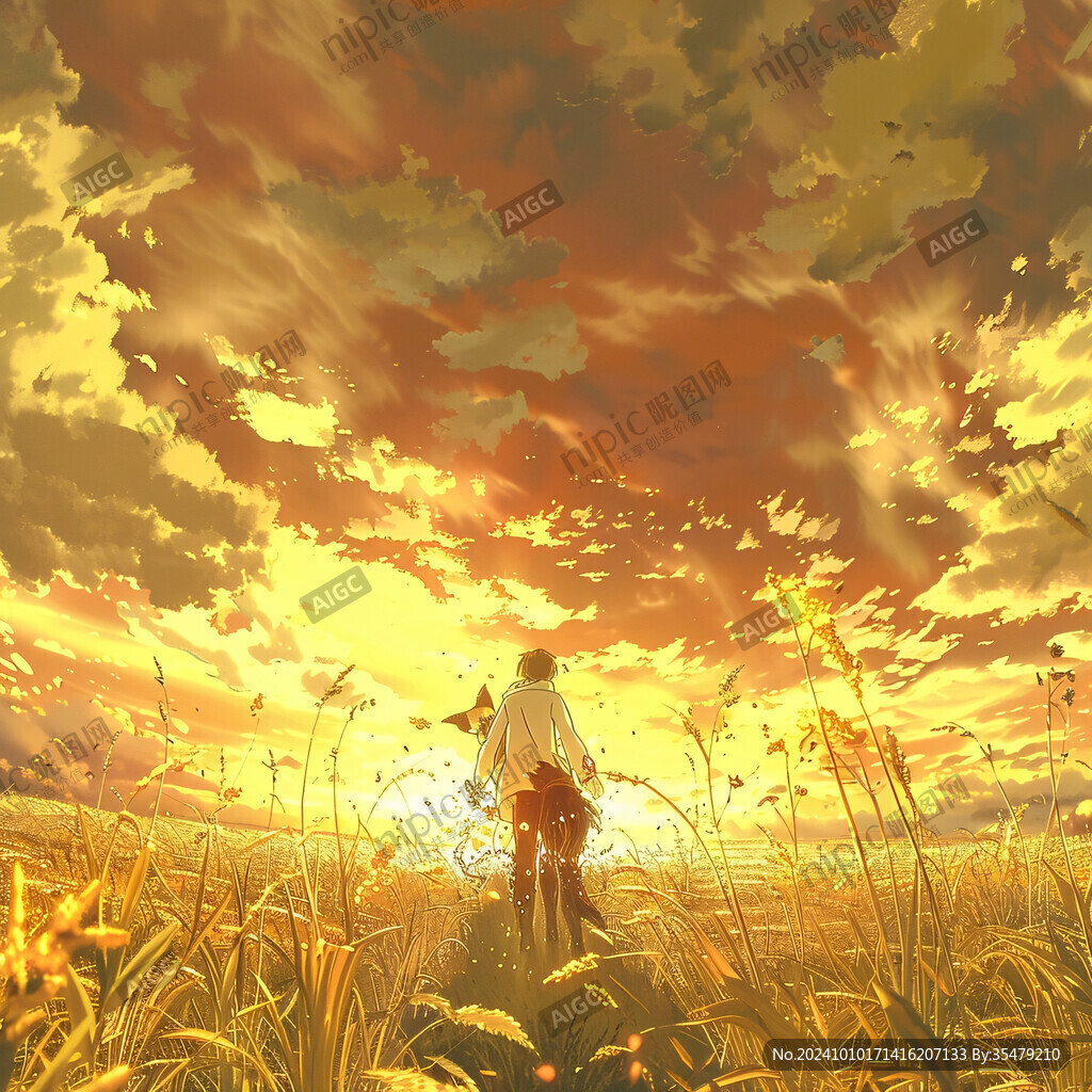 插画夕阳下