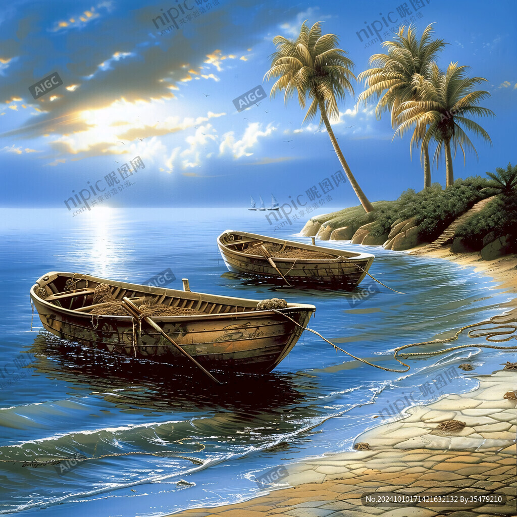 风景画渔船