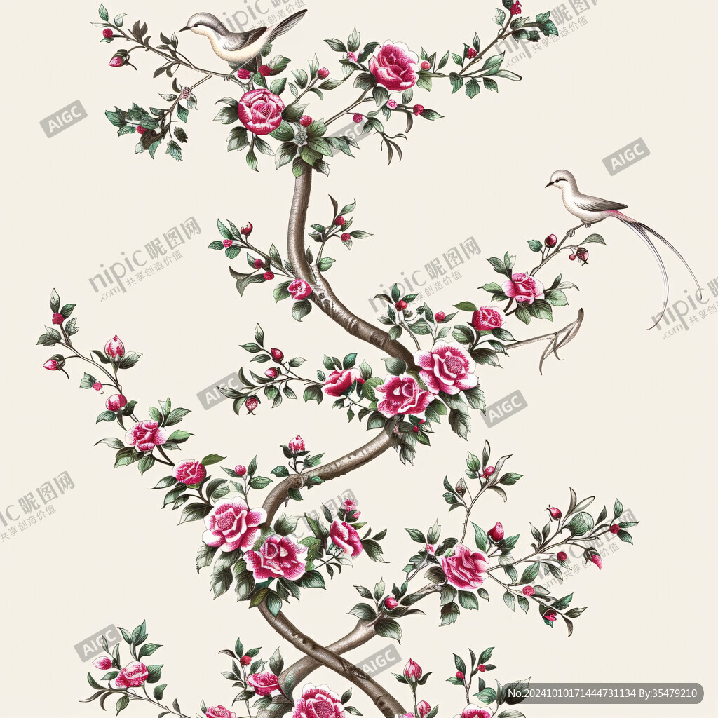 格式传统手绘桃花