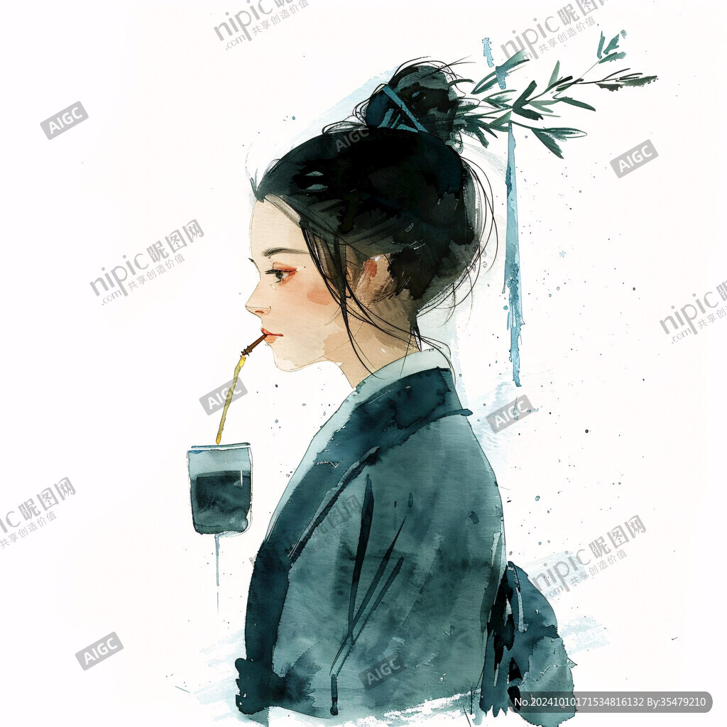 吹箫古风人物插画