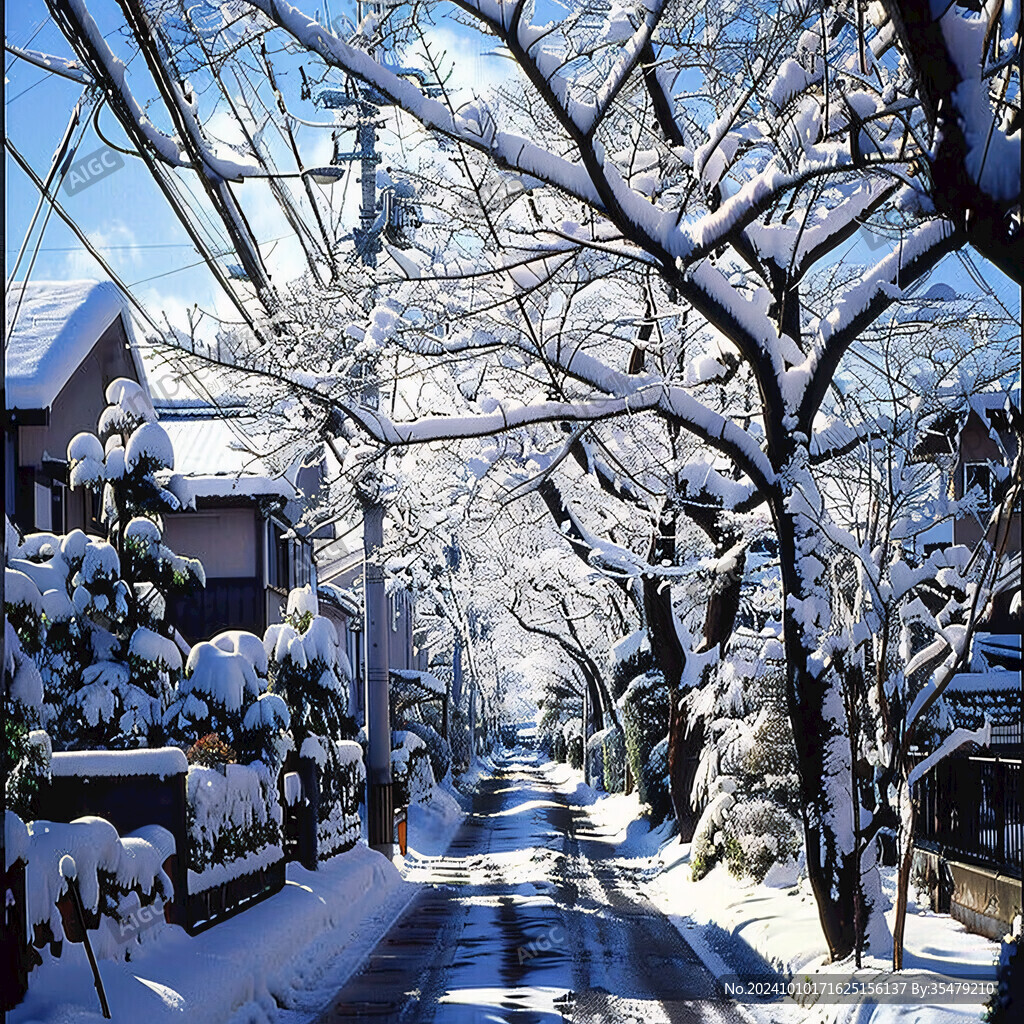 落满白雪的林荫道