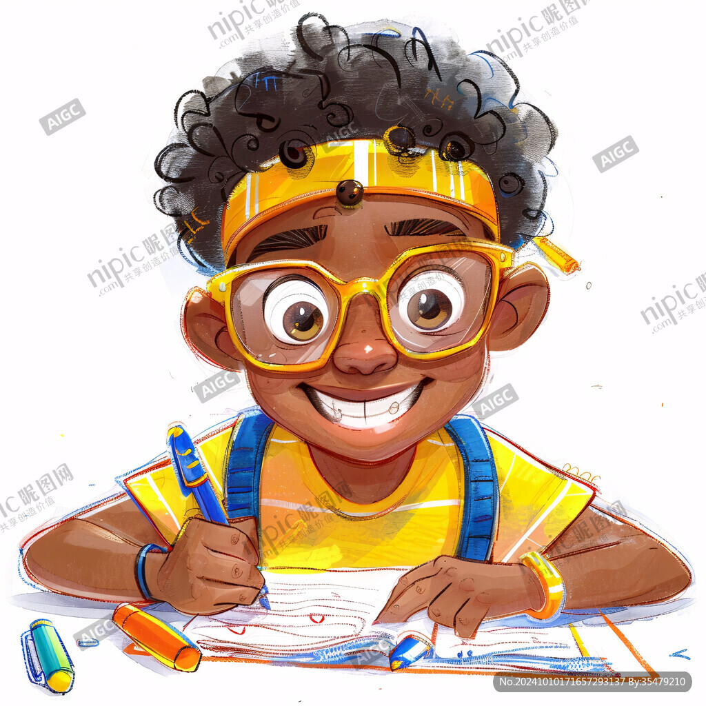 可爱男孩小学生拿铅笔